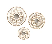 Ella Round Natural Fiber And Mirror 3-Piece Wall Decor Set