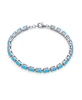 Simple Strand Created Blue Opal Tennis Bracelet For Women .925 Sterling Silver October Birthstone 7-7.5 Inch