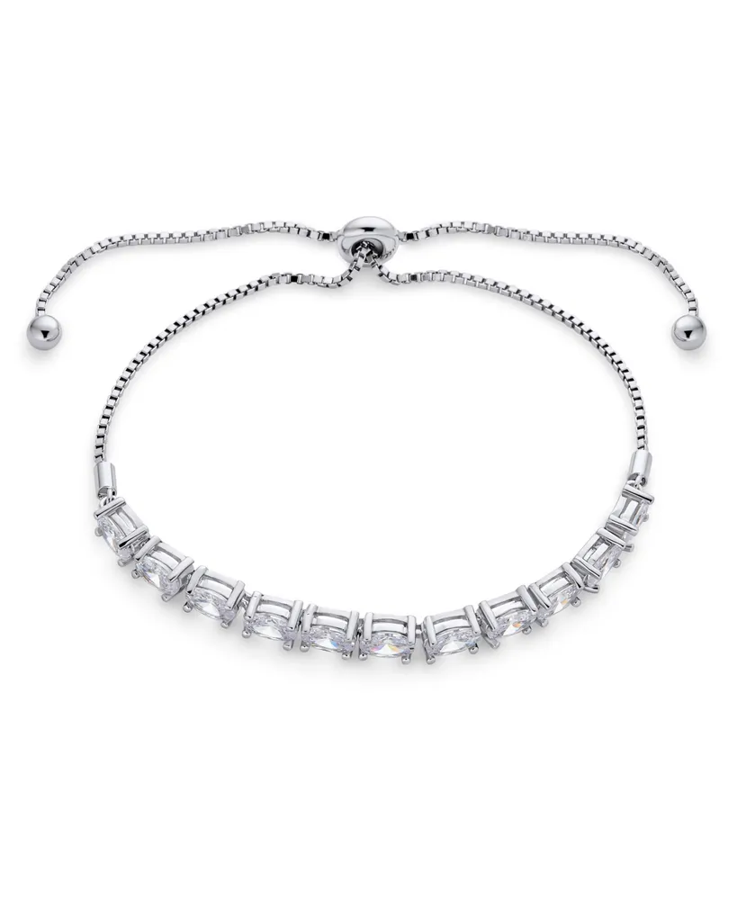 Elegant Bridal Oval Cut Aaa Cz 3 Ctw Cubic Zirconia Bolo Tennis Bracelet for Women Teens .925 Sterling Silver - Adjustable Slide