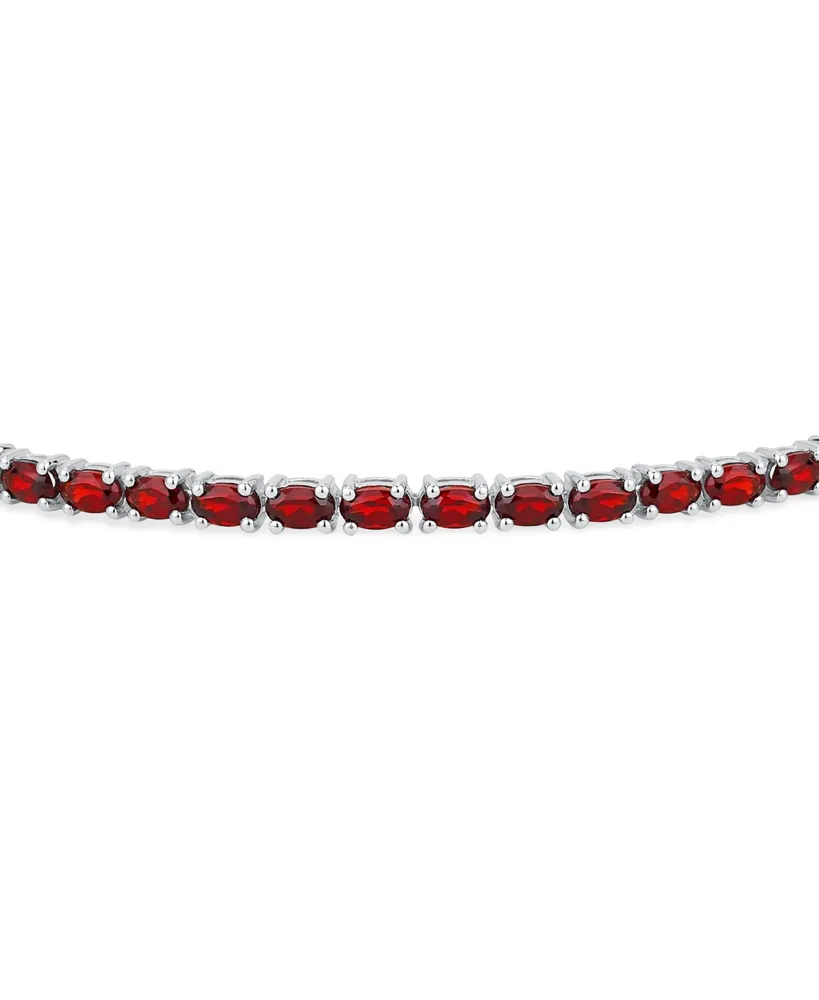 Simple Strand Natural Red Garnet Tennis Bracelet For Women .925 Sterling Silver January Birthstone 7-7.5 Inch