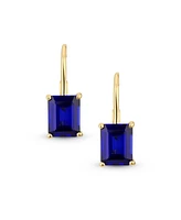 Bling Jewelry Traditional 4.50 Ctw Created Stone Emerald Cut Drop Earrings Hinge Lever Back Yellow Gold Plated Sterling Silver