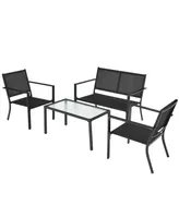 4 Pieces Patio Furniture Set Sofa Coffee Table Steel Frame Garden