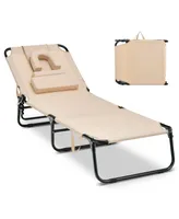 Beach Chaise Lounge Chair with Face Hole and Removable Pillow