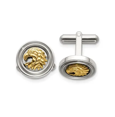 Chisel Stainless Steel Polished Yellow Ip-plated Eagle Cufflinks