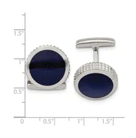 Chisel Stainless Steel Polished Cat's Eye Textured Circle Cufflinks