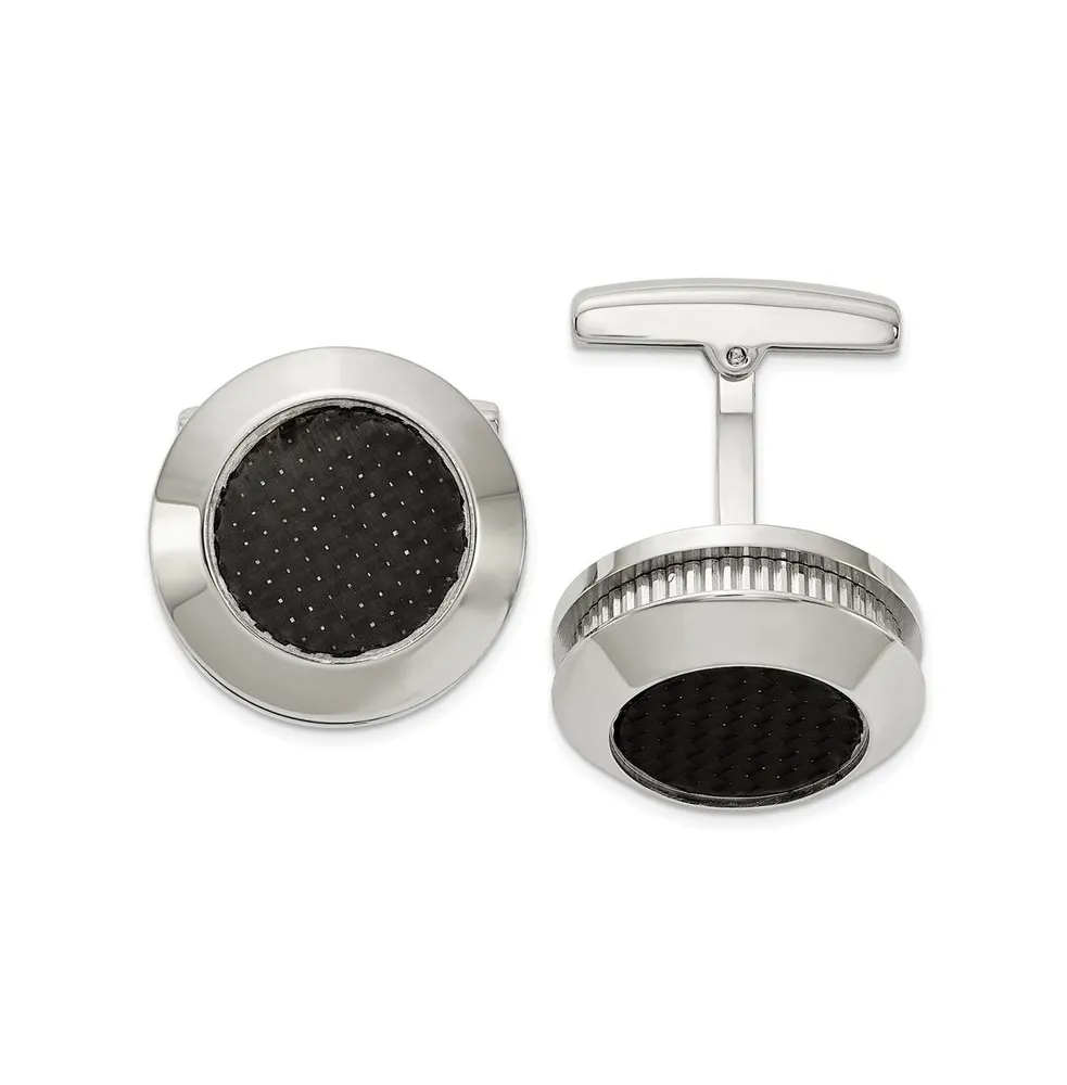 Chisel Stainless Steel Textured Black Carbon Fiber Inlay Cufflinks