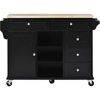 Mobile Kitchen Cart with Rubber Wood Desktop and 5 Draws