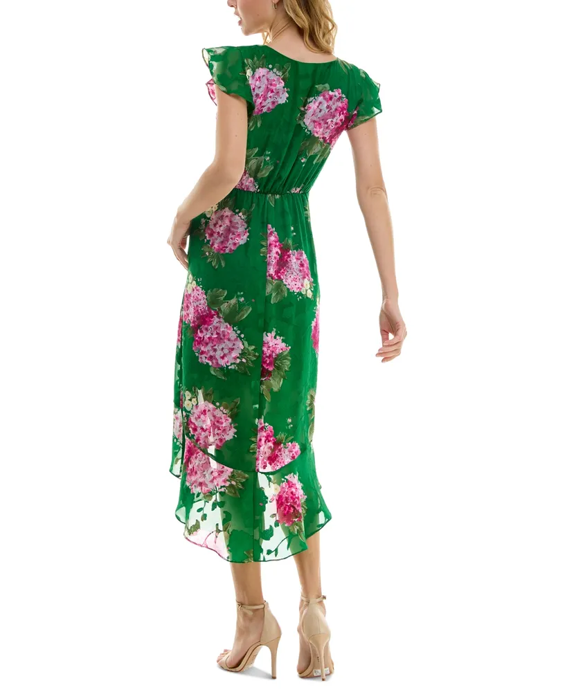 Bcx Juniors' Floral-Print Jacquard Faux Wrap Dress