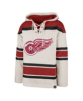 Men's '47 Brand Oatmeal Detroit Red Wings Rockaway Lace-Up Pullover Hoodie