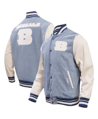 Men's Pro Standard Denim Distressed Cincinnati Bengals Varsity Blues Full-Snap Jacket