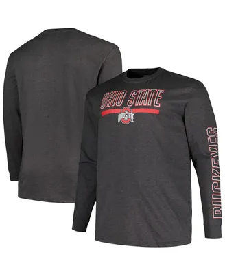 Men's Profile Heather Charcoal Ohio State Buckeyes Big and Tall Two-Hit Graphic Long Sleeve T-shirt
