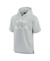 Men's and Women's Fanatics Signature Gray Oklahoma State Cowboys Super Soft Fleece Short Sleeve Pullover Hoodie