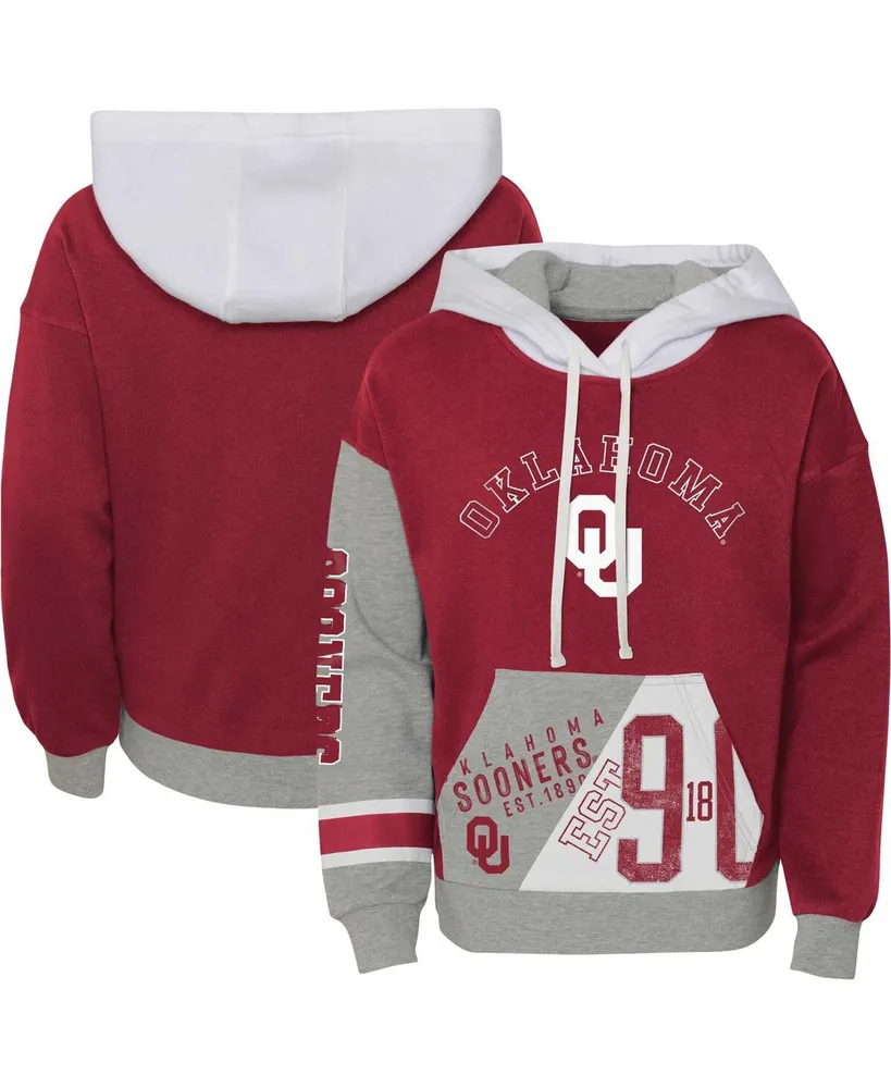 Big Girls Crimson Distressed Oklahoma Sooners True Fan Soft Fleece Pullover Hoodie