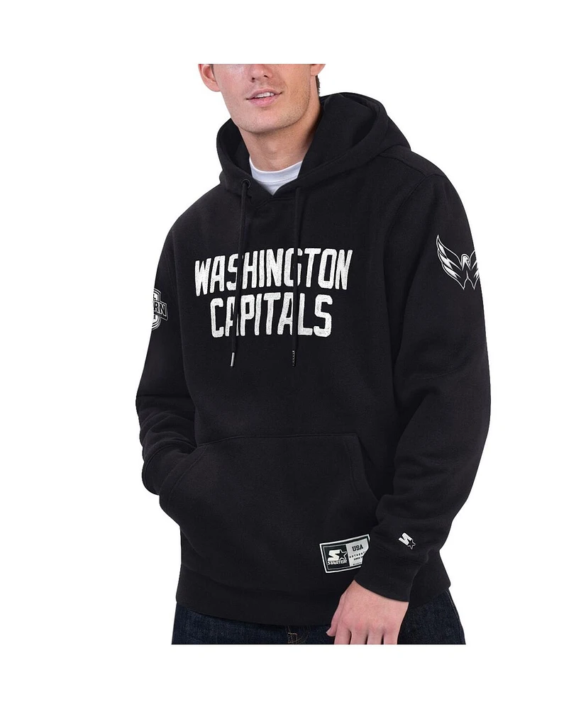 Men's Starter Black Washington Capitals Hat Trick Pullover Hoodie