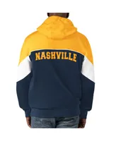 Men's Starter Navy, Gold Nashville Predators Power Forward Full-Zip Hoodie