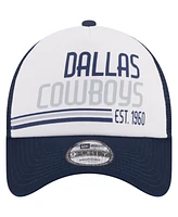 Men's New Era White, Navy Dallas Cowboys Stacked A-Frame Trucker 9FORTY Adjustable Hat