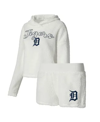 Women's Concepts Sport Cream Detroit Tigers Fluffy Hoodie Top and Shorts Sleep Set