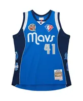 Men's and Women's Mitchell & Ness Dirk Nowitzki Blue Dallas Mavericks Hall of Fame Class of 2023 Throwback Swingman Jersey