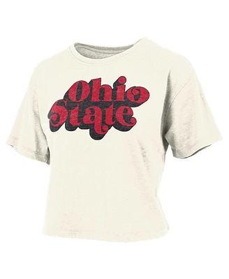 Women's Pressbox White Distressed Ohio State Buckeyes Vintage-Like Easy T-shirt