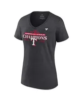 Women's Fanatics Heather Charcoal Texas Rangers 2023 American League Champions Locker Room Plus V-Neck T-shirt