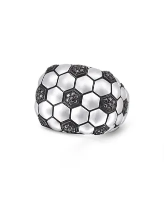LuvMyJewelry Soccer Football Design Sterling Silver Black Diamond Statement Men Ring