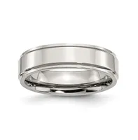 Chisel Stainless Steel Polished 6mm Ridged Edge Band Ring