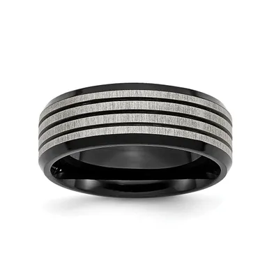 Chisel Stainless Steel Brushed Black Ip-plated Striped 8mm Band Ring