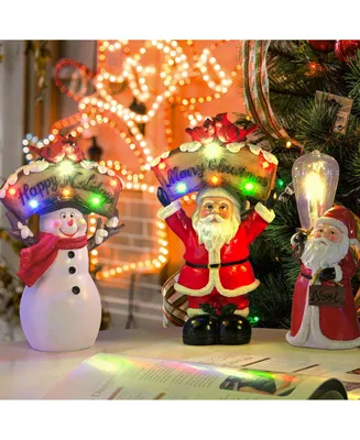 Resin Light Set Santa Claus Snowman Tabletop Christmas Decoration Led 3 Pack