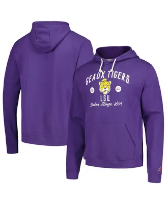 Men's League Collegiate Wear Purple Distressed Lsu Tigers Bendy Arch Essential Pullover Hoodie