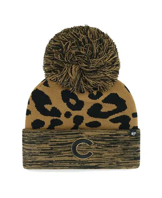 Women's '47 Brand Chicago Cubs Leopard Rosette Cuffed Knit Hat with Pom