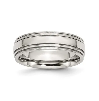 Chisel Stainless Steel Polished 6mm Grooved and Beaded Band Ring