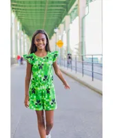 Minecraft Creeper Girls French Terry Sleeveless Romper Green