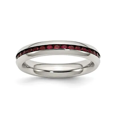 Chisel Stainless Steel Polished 4mm January Dark Red Cz Ring