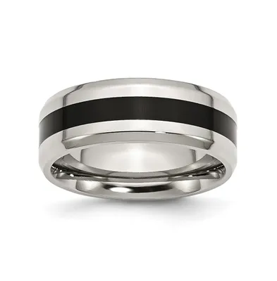 Chisel Stainless Steel Polished Black Enamel 8mm Edge Band Ring
