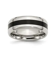 Chisel Stainless Steel Polished Black Enamel 8mm Edge Band Ring