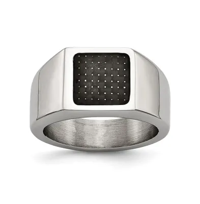 Chisel Stainless Steel Polished Carbon Fiber Inlay Signet Ring