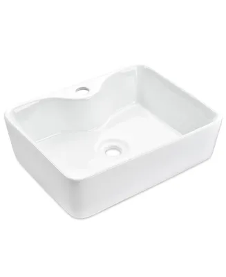 Aquaterior Rectangle Bathroom Vessel Sink Above Counter Porcelain Ceramic Basin