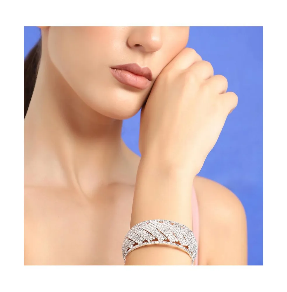 Sohi Women's Silver Embellished Statement Bracelet