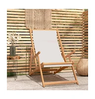 Folding Beach Chair Solid Wood Teak Cream