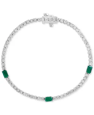 Effy Emerald (3/4 ct. t.w.) & Diamond (1/2 ct. t.w.) Tennis Bracelet in Sterling Silver