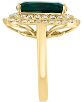 Effy Lab Grown Emerald (4-7/8 ct. t.w.) & Lab Grown Diamond (1-1/10 ct. t.w.) Double Halo Ring in 14k Gold