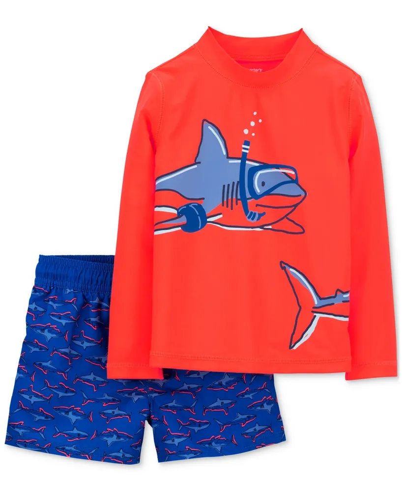 Carter's Toddler Boys Scuba Shark Rash Guard Top and Printed Swim Shorts, 2  Piece Set