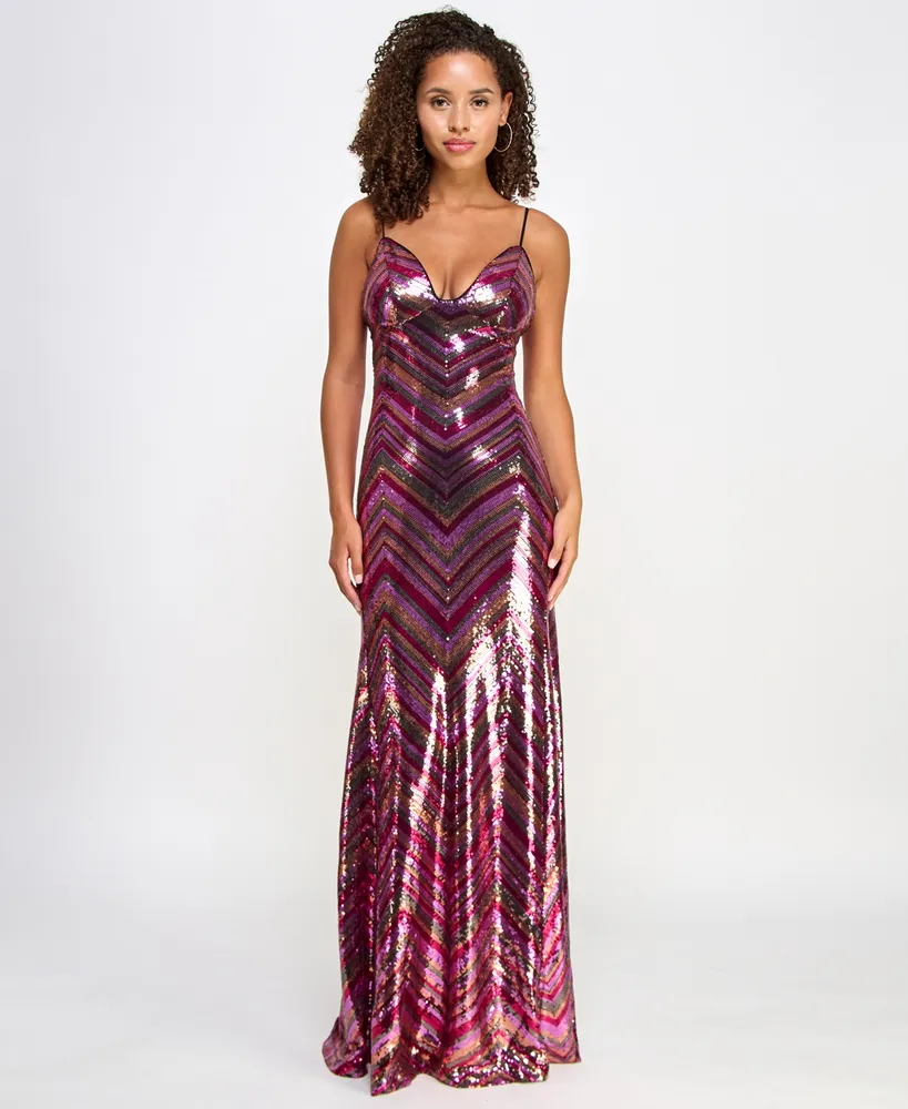 Violet Weekend Juniors' Chevron Sequin Gown