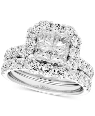 Diamond Princess Quad Cluster Halo Bridal Set (3-1/4 ct. t.w.) in 14k White Gold