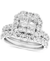 Diamond Princess Quad Cluster Halo Bridal Set (3-1/4 ct. t.w.) in 14k White Gold