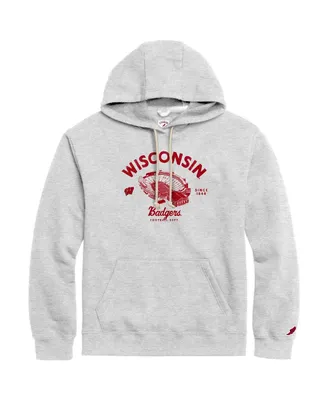 Men's League Collegiate Wear Heather Gray Distressed Wisconsin Badgers Stadium Essential Pullover Hoodie