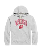 Men's League Collegiate Wear Heather Gray Distressed Wisconsin Badgers Tall Arch Essential Pullover Hoodie