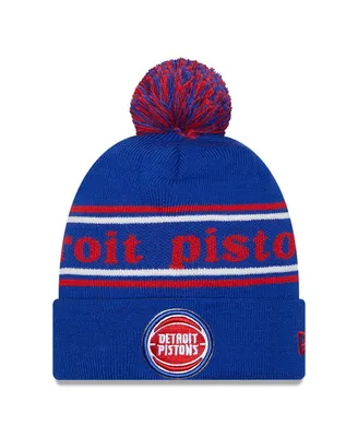 Men's New Era Blue Detroit Pistons Marquee Cuffed Knit Hat with Pom