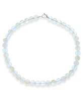 Bling Jewelry Plain Simple Changing Transcalent Created Moonstone Round 10MM Bead Strand Necklace For Women Silver Plated Clasp Inch