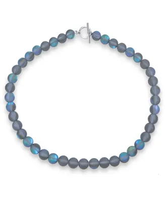 Bling Jewelry Plain Simple Changing Transcalent Created Synthetic Moonstone Round 10MM Bead Strand Necklace For Women Silver Plated Clasp 20 Inch